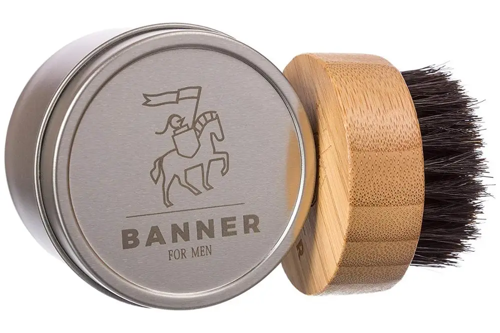 Round Bamboo beard oil brush wholesale with tin box pack for man grooming