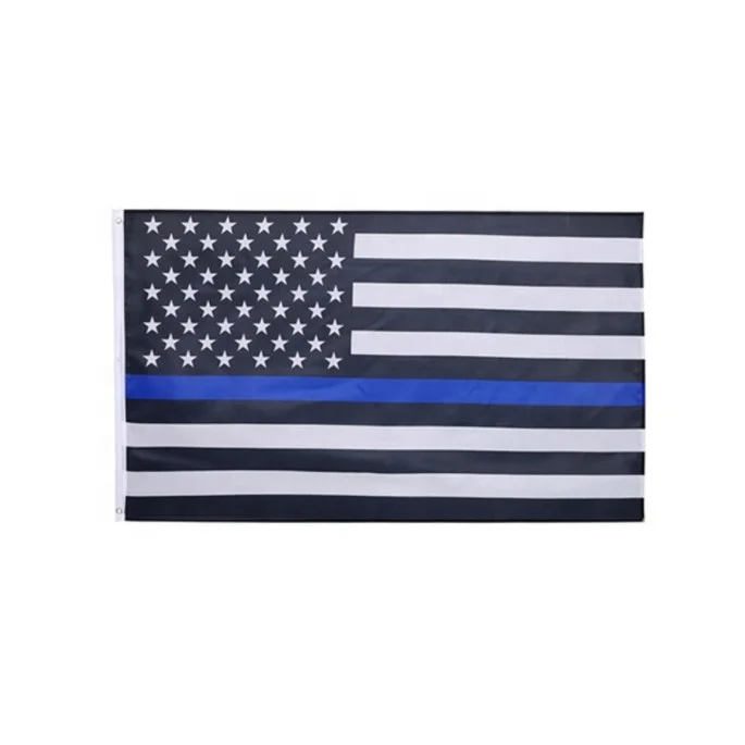 Cheap Custom polyester Thin Blue Line USA Black White Flag with 3x5