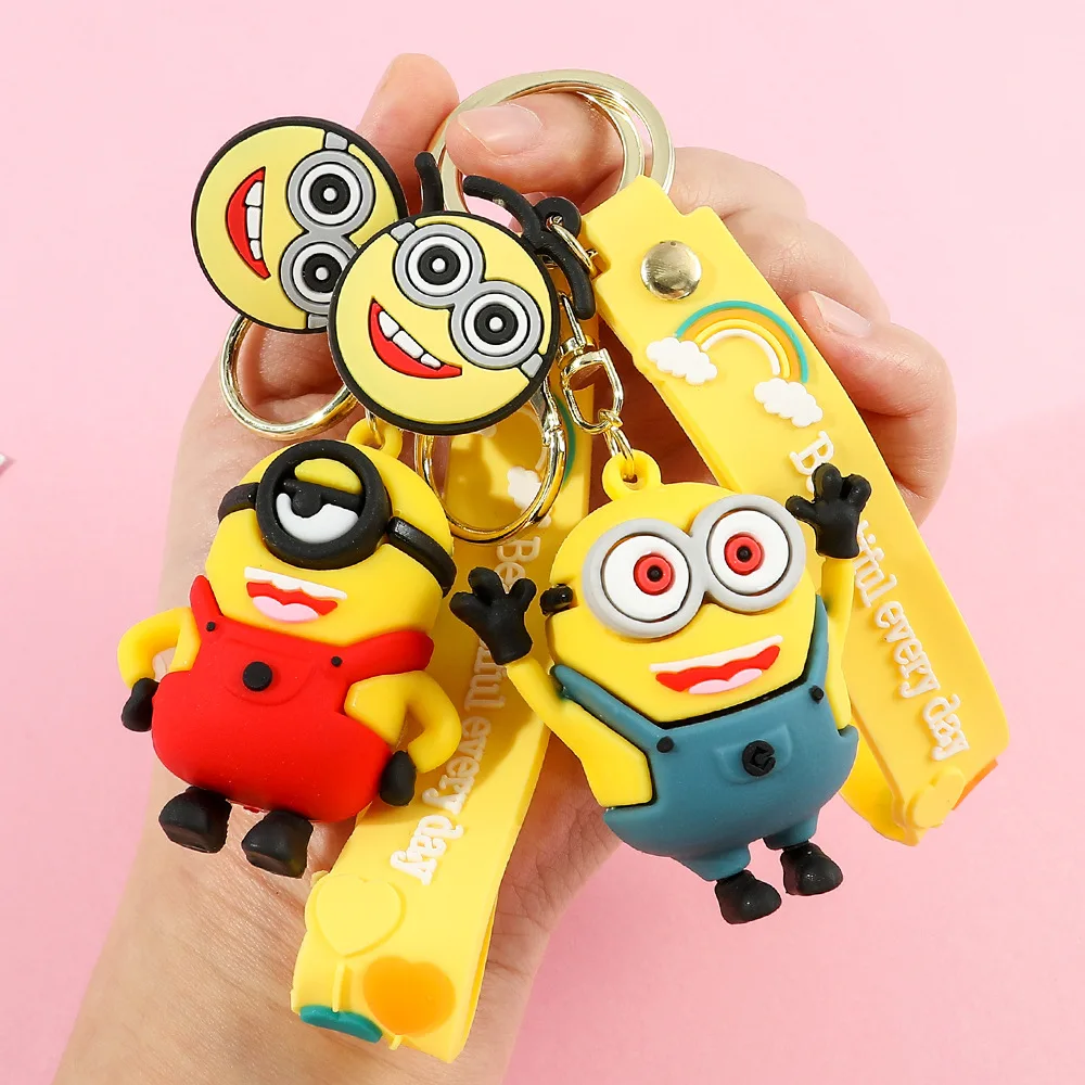 ZY2471C New Style Classic Anime Cartoon Yellow People 3D Keychains Teen Gift Backpack Ornament Doll Pendant Keychain
