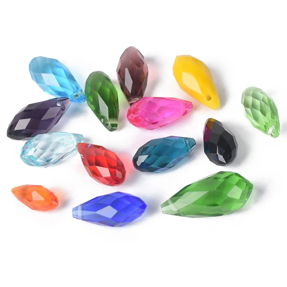 AB/Pure Colors & Plated Teardrop Faceted Crystal Glass 6mm 8mm 10mm Top Drilled Pendant Drops Loose Beads For Jewelry Making DIY