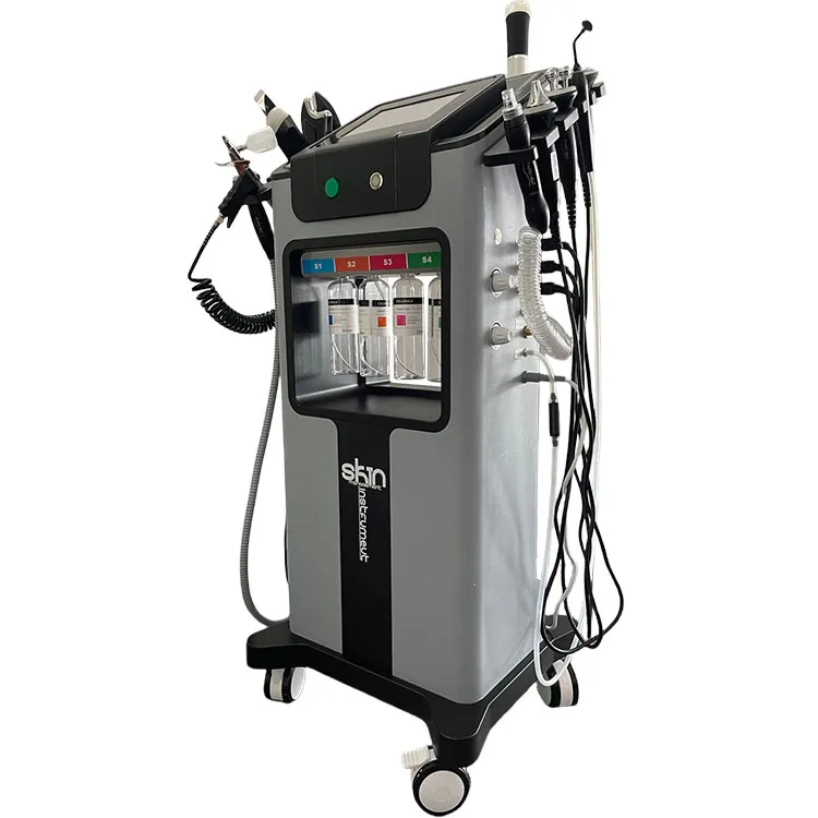 glowskin oxygen facial machine aqua hydra peeling dermabrasion silicone facial scrubber MDA tool face led rf cavitation machine