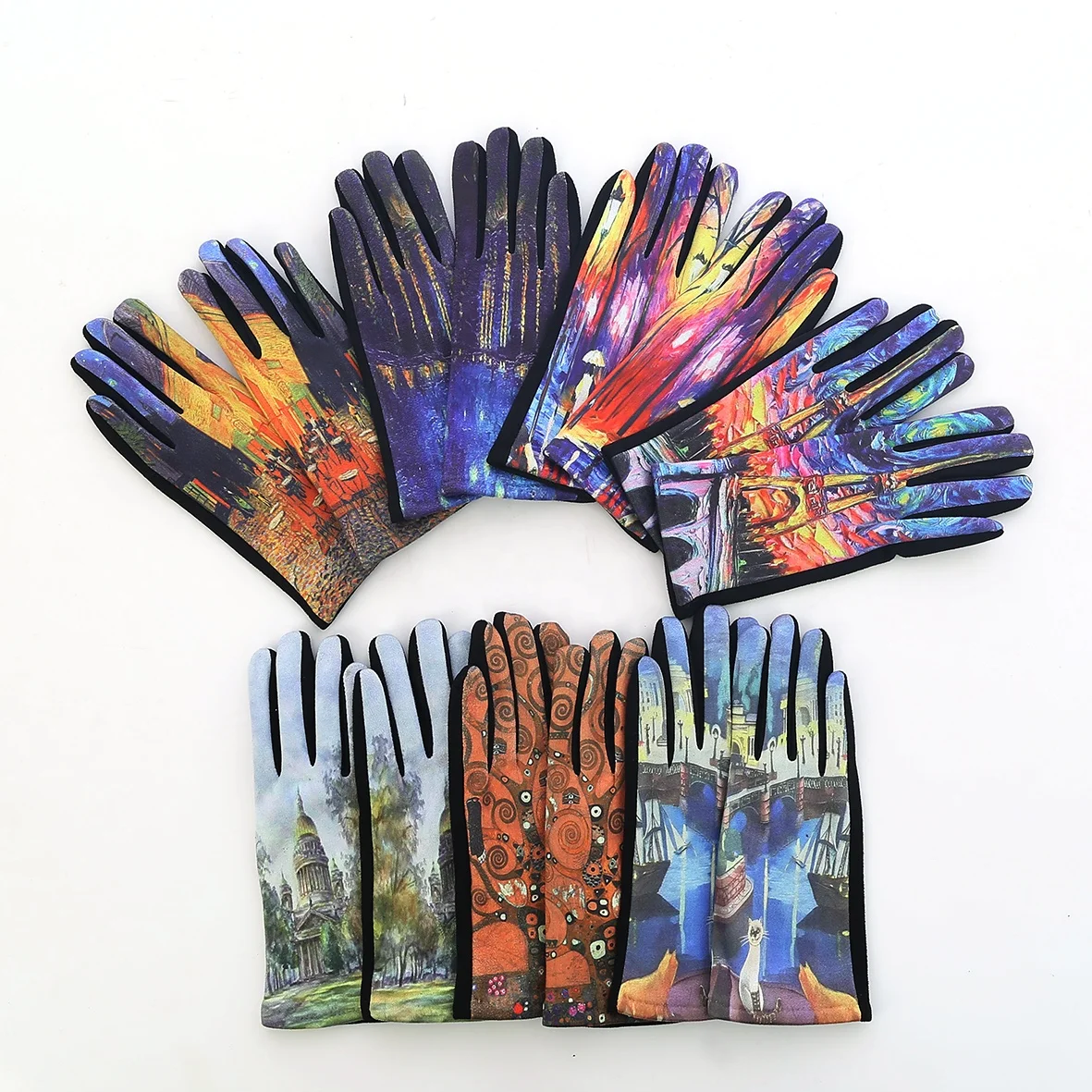 Customize Word Famous Painting Print Gloves Women Fashion Winter Gloves