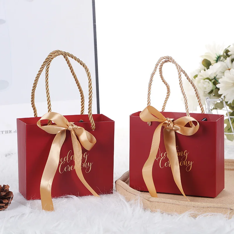 wholesale red Sliding Out drawer gift box wedding candy box wedding packaging Drawer Box With Ribbon Handle