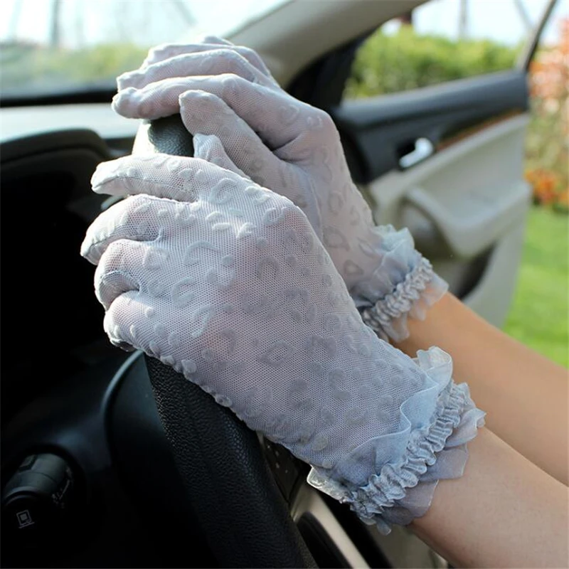Sidiou Group Fashion Leopard Print Women Gloves With Side Lace Mesh Thin Non-slip SPF Driving UV Protection Glove