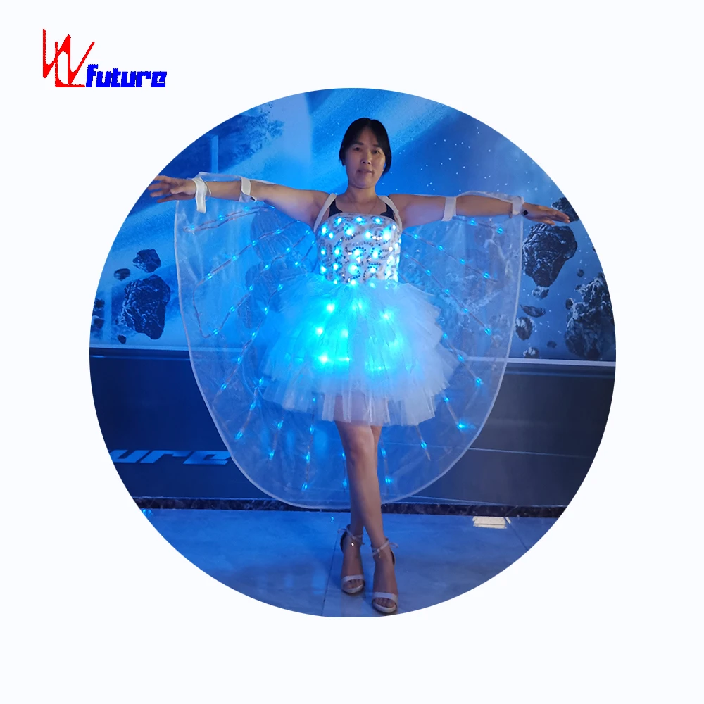 LED luminous skirt White gauze skirt strapless skirt dress luminous wings set