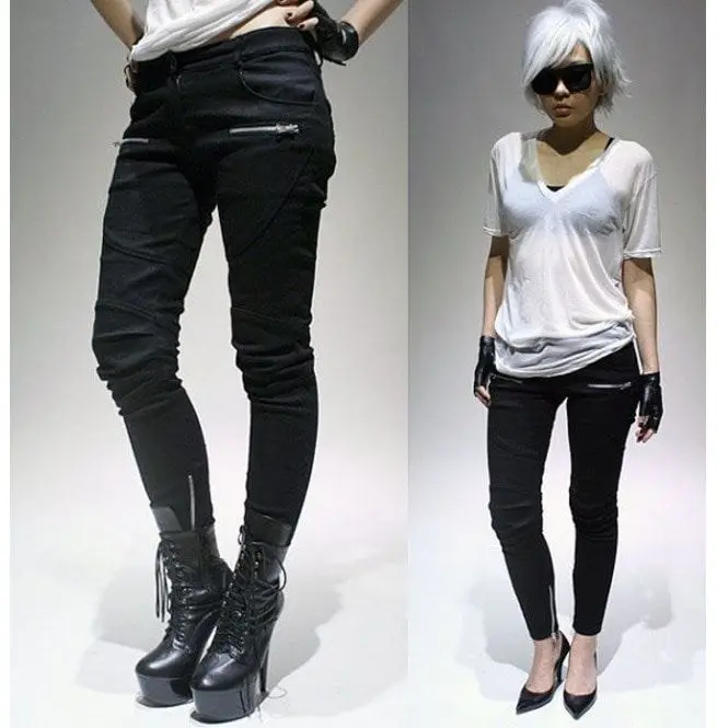 
whole sale rate customized Punk Rocker Biker Armor Insert Cigarette Skinny Ankle Stretch Denim in high quality 