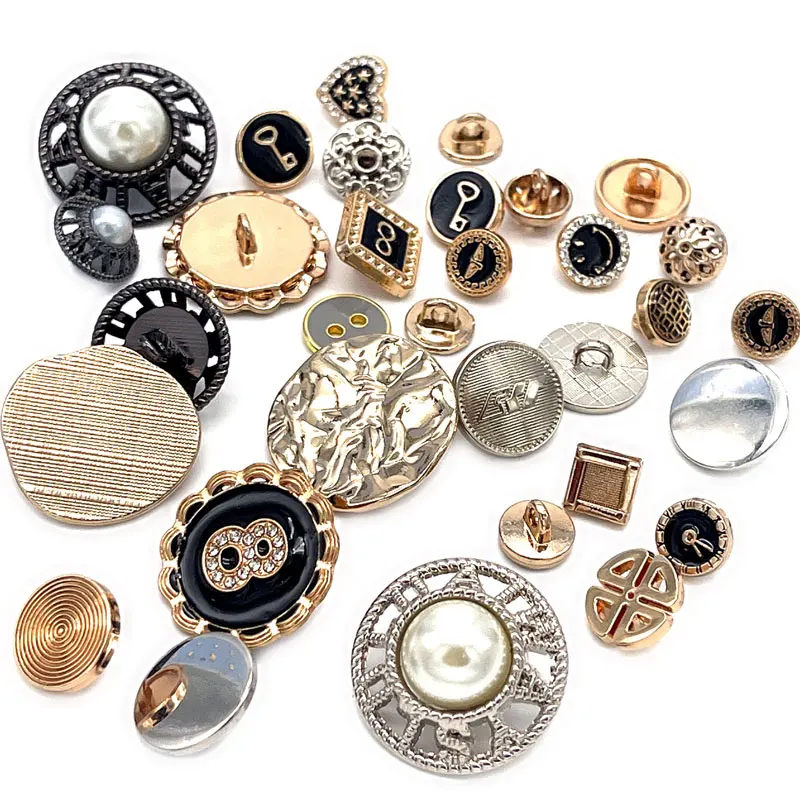 9MM Designer Silver Gold Sewing Coat Pearl  Luxury Winter Rhinestone Metal Buttons for Clothing