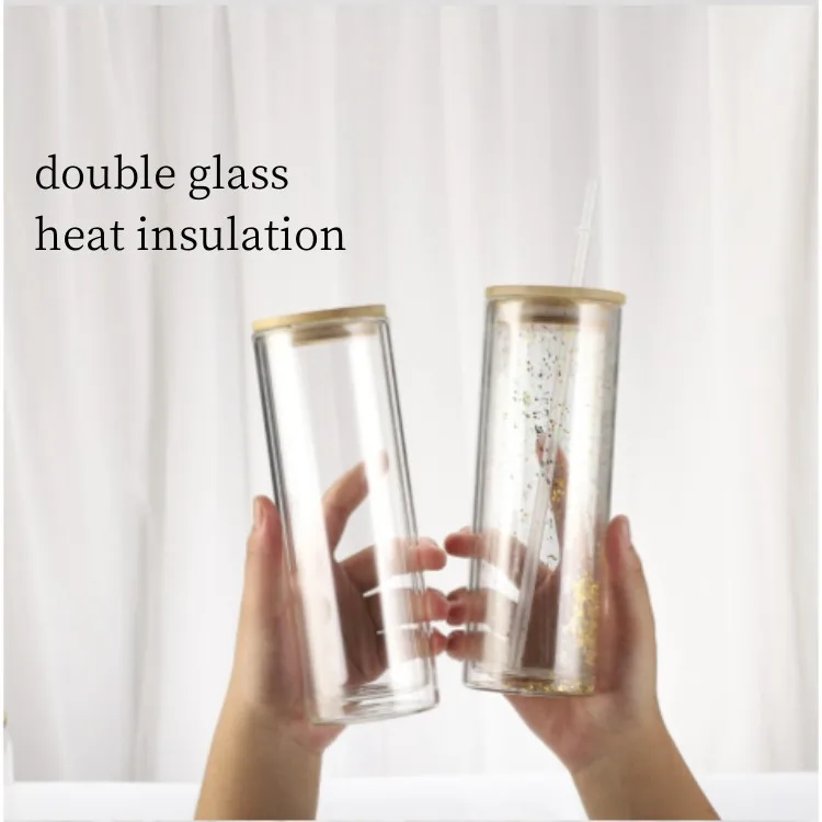 Sublimation Snowglobe Glassware Cup Snow Globe Water Bottle Iced Coffee Mug Double Wall Beer Can Tumbler With pre drilled hole