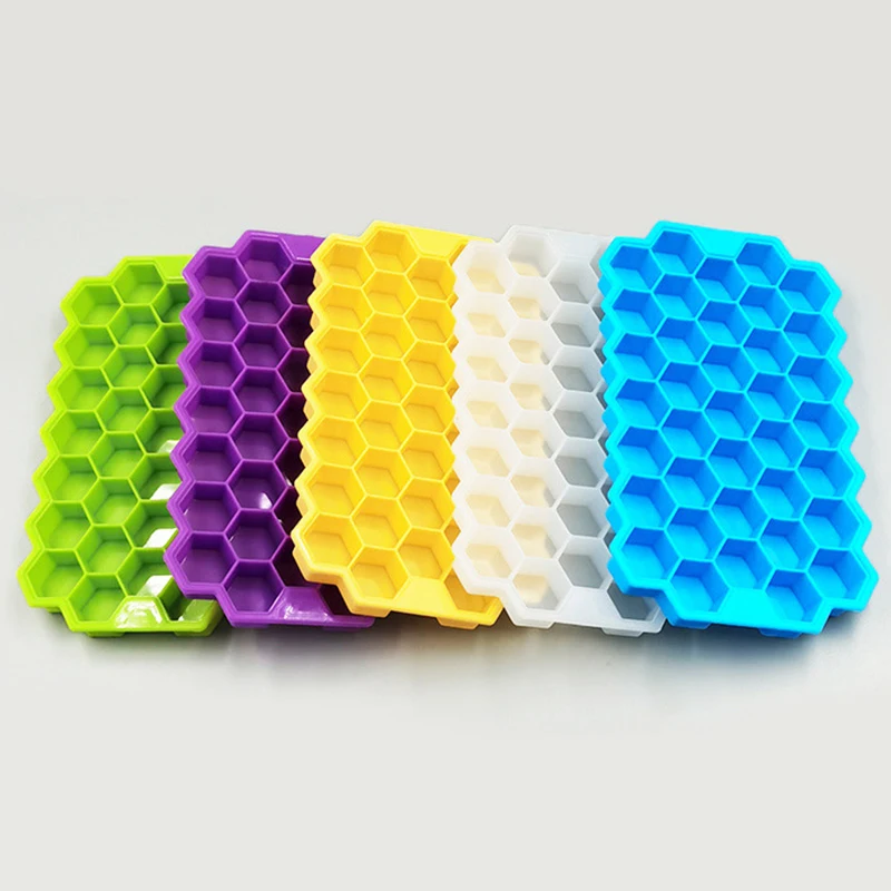 Honeycomb Shape 12Holes /37 Holes Silicone Ice Cube Tray Mold With Lids Silicone Ice Cube Trays Hexagonal Ice Cube Molds