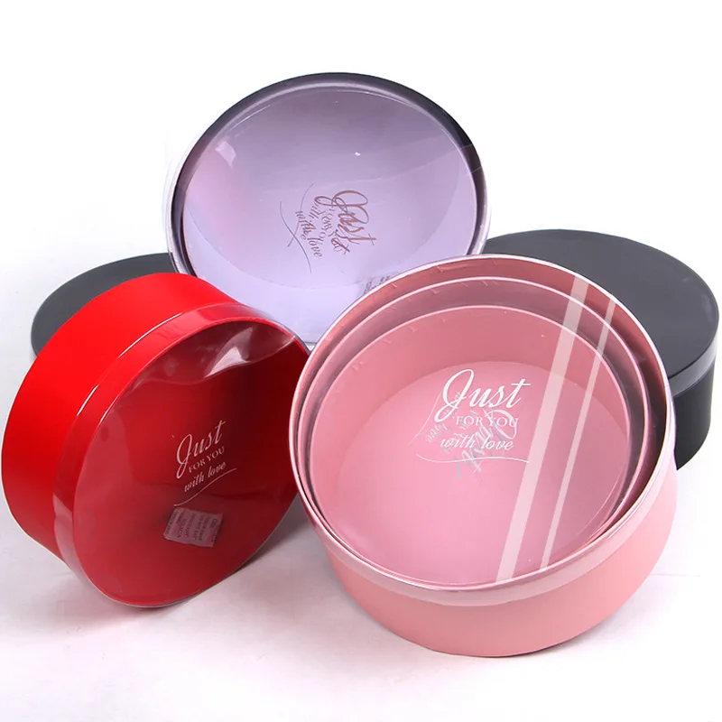 Newly Design Luxury 3Pcs/set Round Flower Box Preserved Flower Packaging Gift Box With PVC Window