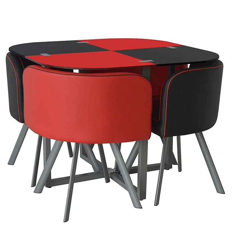 Factory Supply Direct Tempered Glass Dinning Room Furniture Modern Space Save Dining Table And 4 Chairs Set