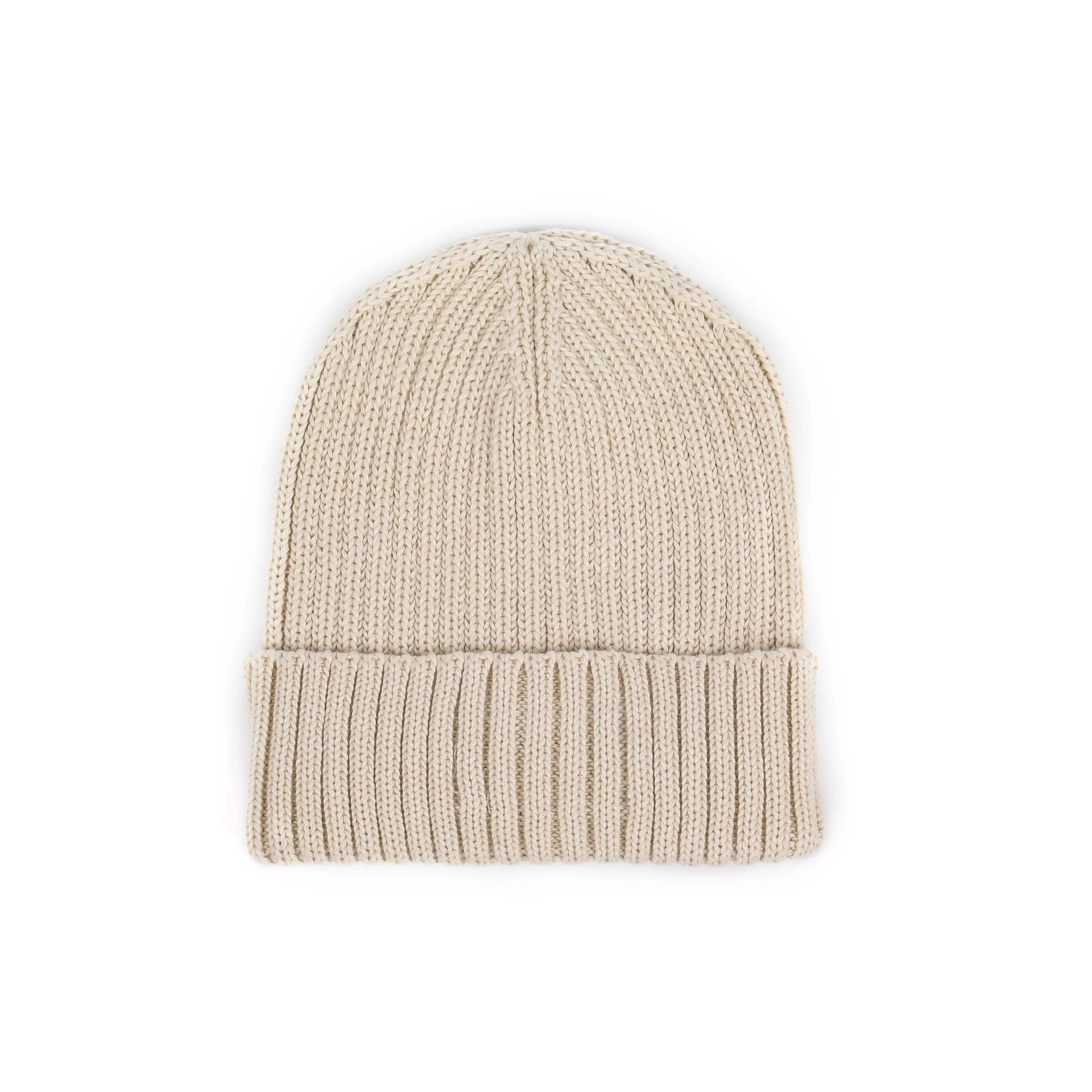 OEM Warm Rib Hat Machine Knit Recycled Polyester Yarn Cuff Wholesale Beanies
