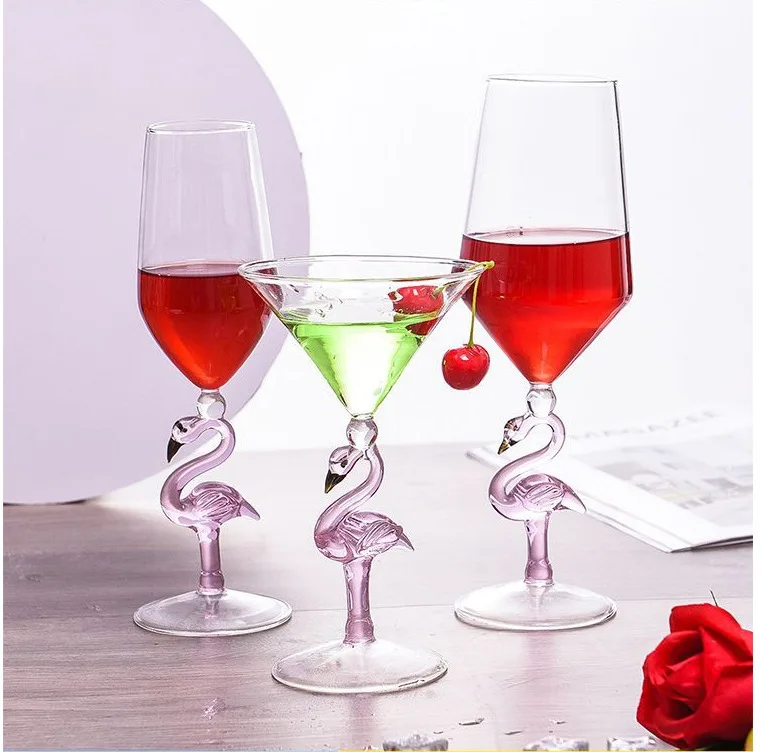 Tall cocktail glass, flamingo shaped red wine glass, tall champagne glass