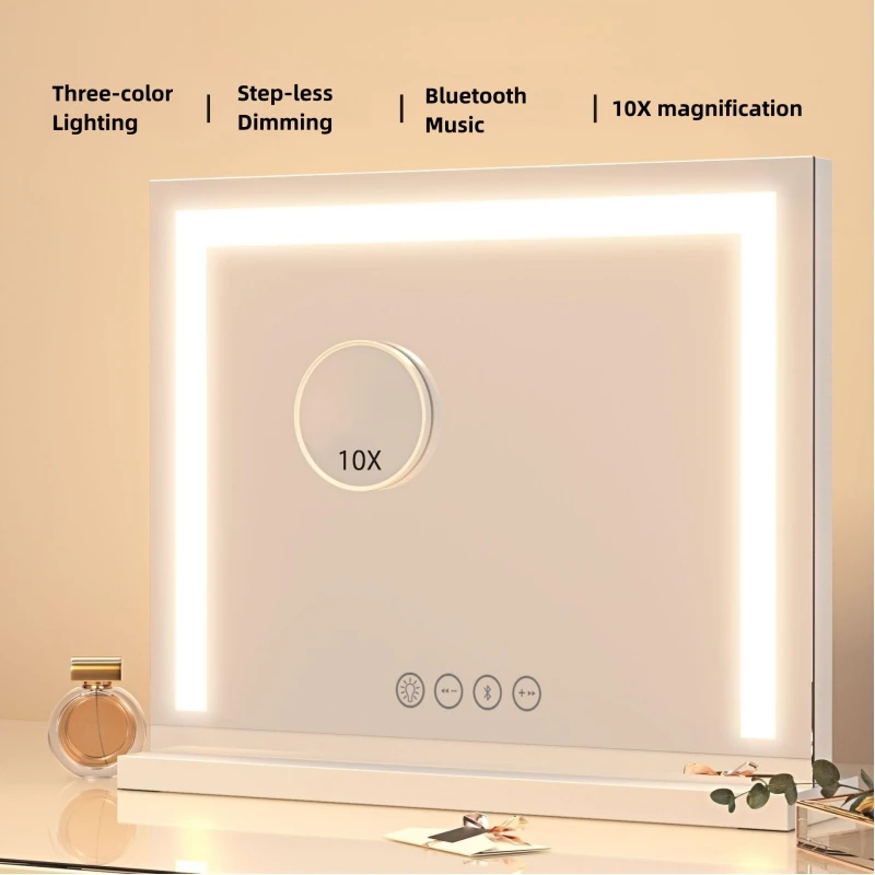 Touchscreen Led Lights Cosmetic Makeup Black Large Table Hollywood Vanity Mirror With Light Bulbs hot selling