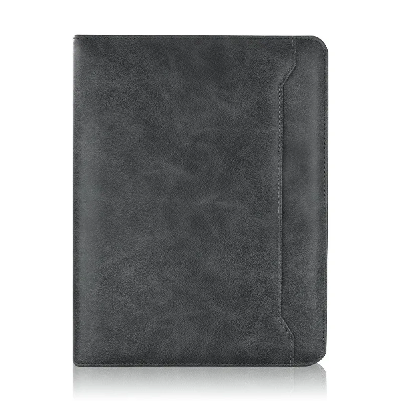 Professional Leather File Organizer Metal Ring Binder Business File Holder Zipper Organizer Notebook Portfolio Holder