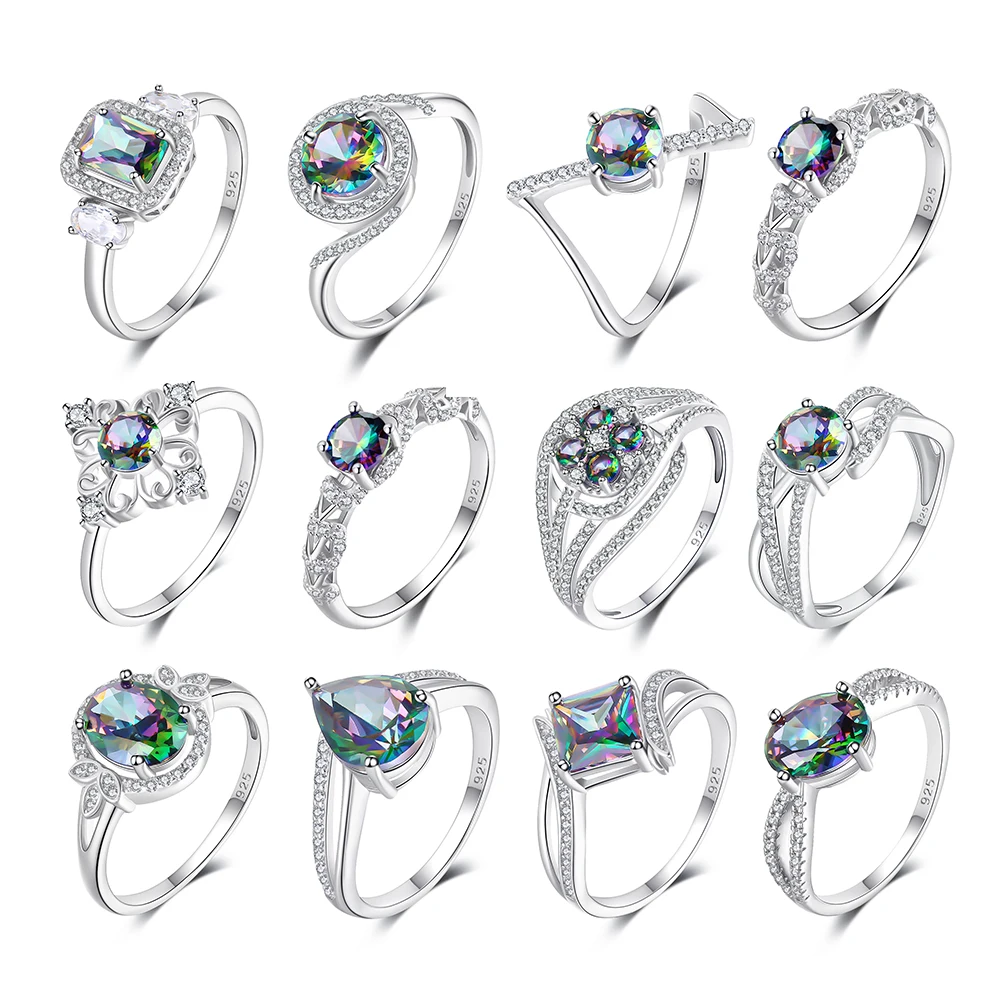 Custom White Gold Plated 925 Silver Zircon Ring Vintage Designer Exclusive Wedding Engagement Classic Crystal Mystic Quartz Ring