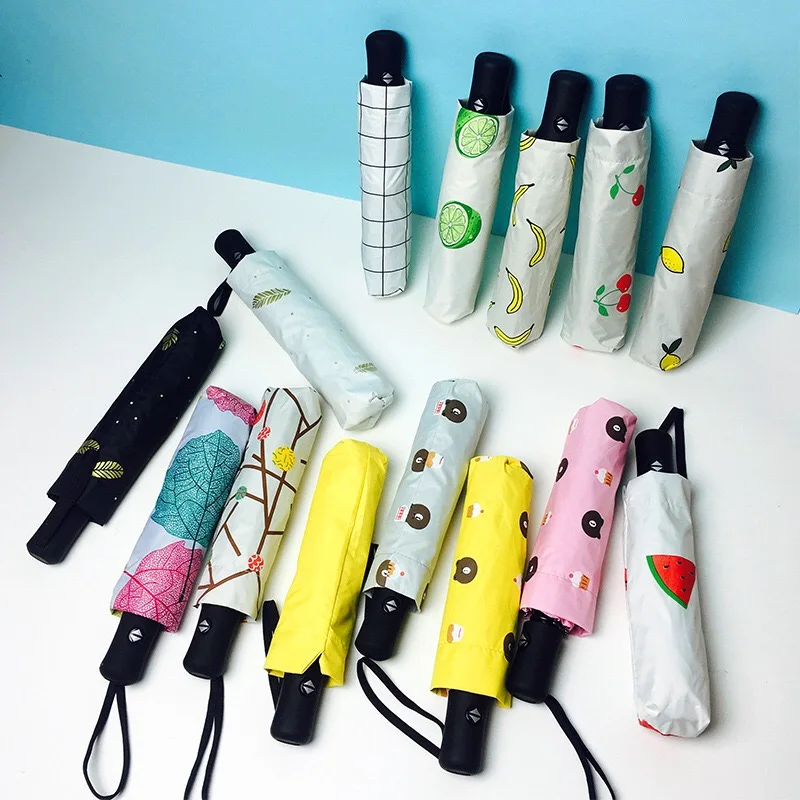 High Quality Windproof rain umbrella automatic open and close 3 folding 8 Ribs umbrella parasol black gel sun umbrella for lady