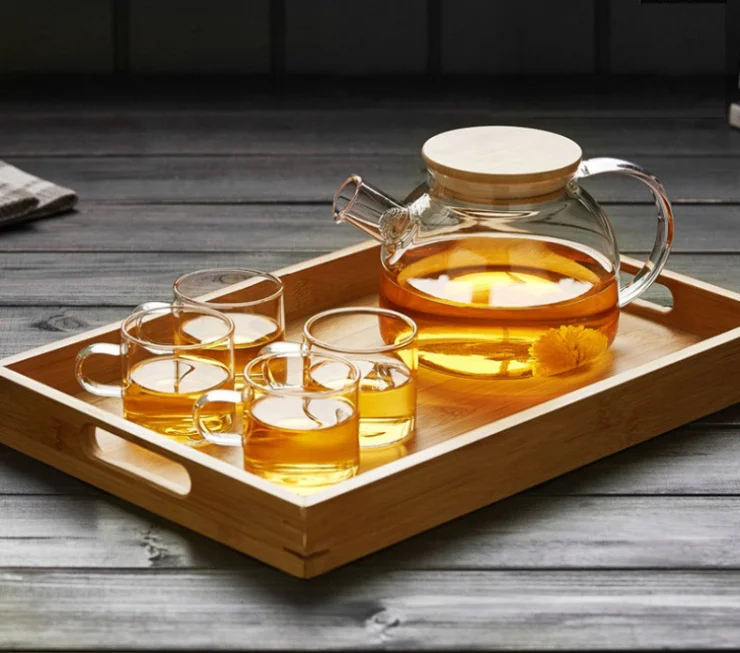 New patternFactory Heat Resistant Borosilicate Glass Tea Pot Glass Teapot With bamboo cover