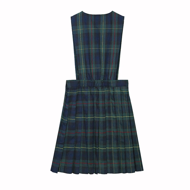 Design Primary Girls School uniform v-neek Sleeveless inafore down full pleated invisible zipper skirts Kids School girl skirts