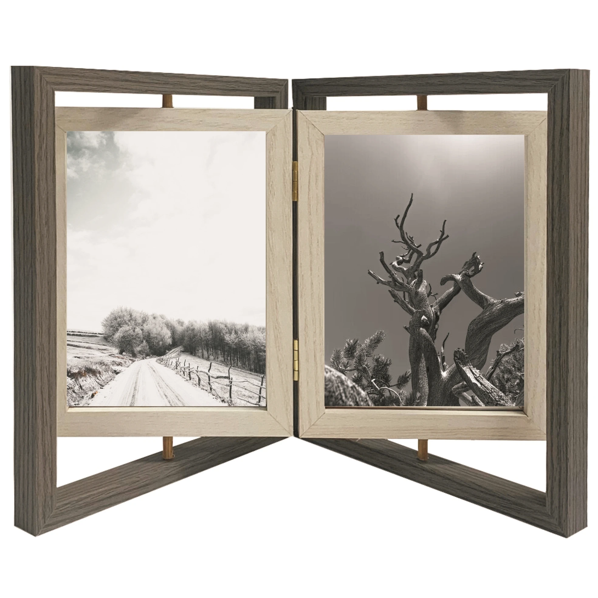 Rotating picture frame Rustic wooden floating photo frame double-side
