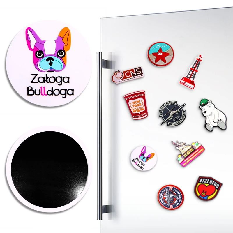 Wholesale Pattern Cute Puppy Bulldog Insignia Rubber Badge Kids Gift Muilty Color Round Refrigerator Magnet