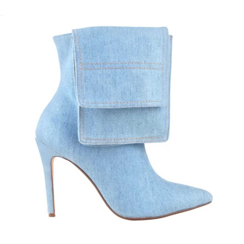 Anmairon 2022New Arrival Fashion High Heel Shoes Ladies Shoes Boots Casual Shoes Rubber Denim Pu