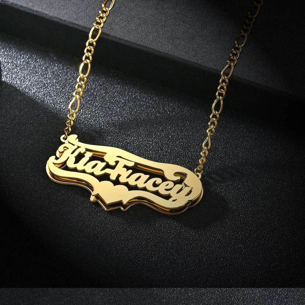 Bar Couple Name Ladies Stainless Steel Double Layer Heart Necklace Gold For Girls Men Women Jewellery