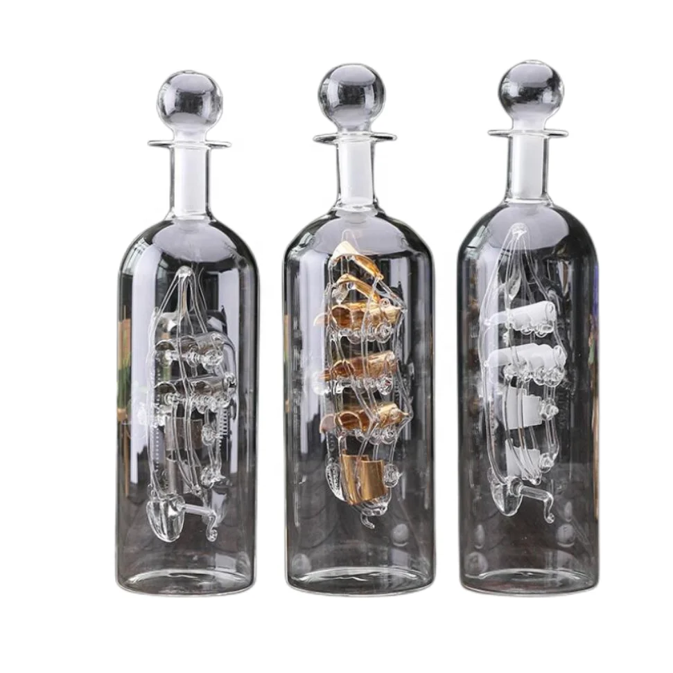 High Borosilicate Glass Ornaments New Glass Ship In Bottle with Wood Base