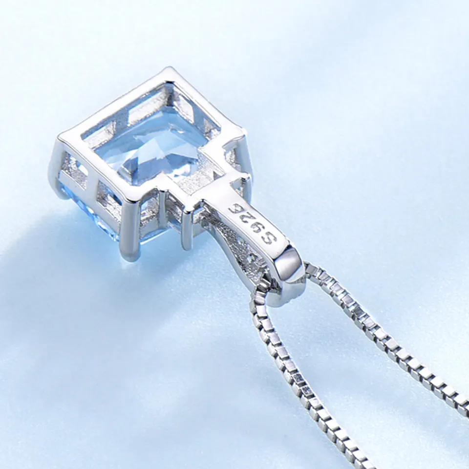 Custom Rectangle Nano Sky Blue Topaz Crystal Pendants Necklaces for Women Gemstone Jewelry