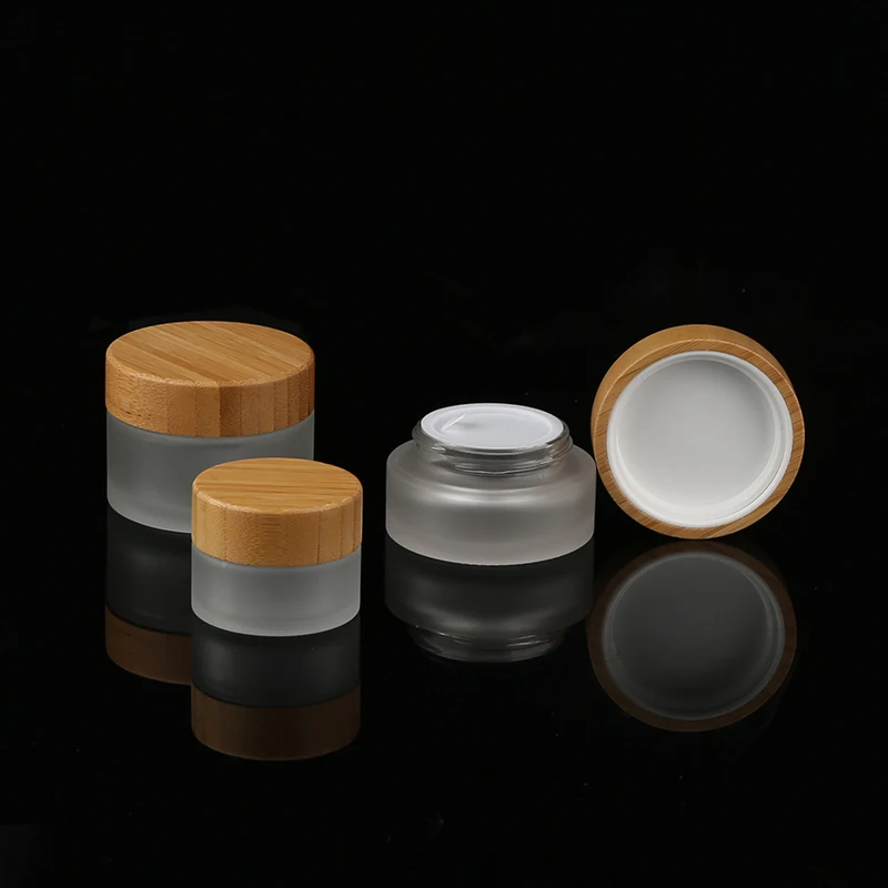 15g 30g 50g Eco Friendly Bamboo Cream Containers Face Cream Jars Frosted Glass Cream Jar With Bamboo Child Proof Lid