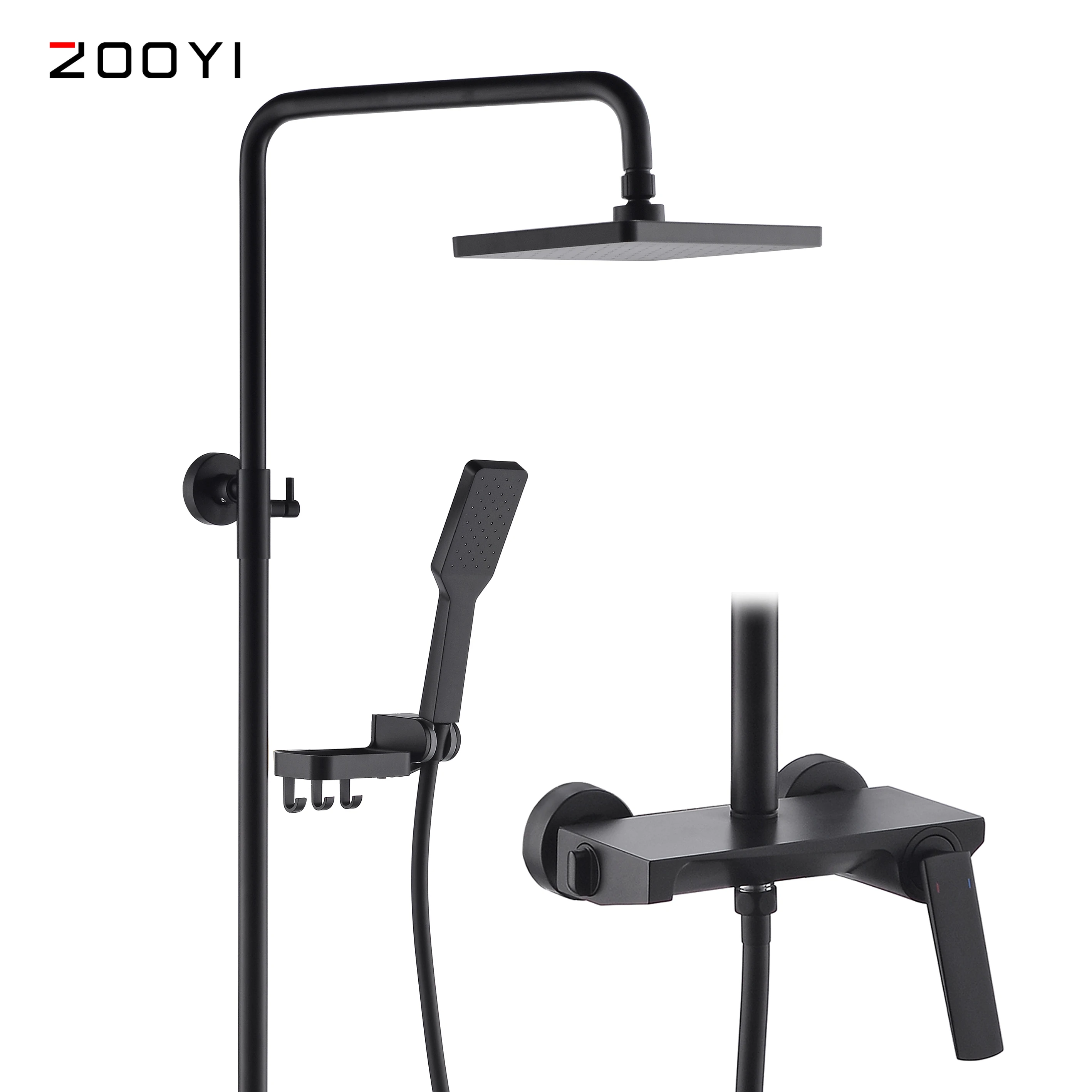 ZOOYI China manufacturer ABS head shower Wall mount bathroom brass three functions  shower set