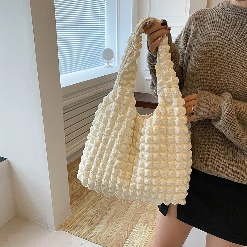 Custom Bubble Flower Fashion Handbag Women Ruched Hobo Shopping Tote Bag Lady Shoulder Bag