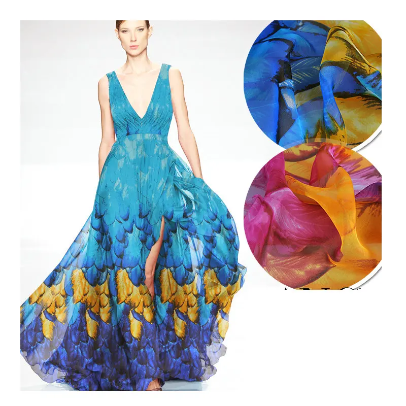 
 Шифоновая ткань с цифровым принтом, 100% чистый шелк, шифоновая ткань с принтом  