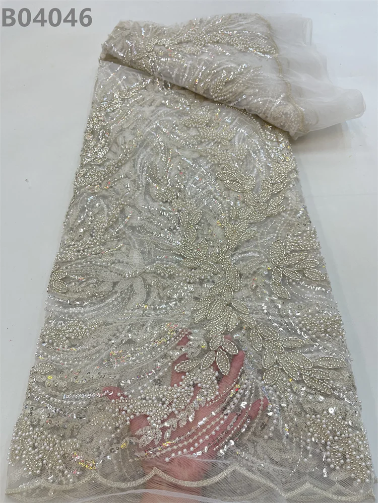 Hottest Luxury Beaded Lace Fabric With Sequin Embroidery Guipure Lace Fabrics For Dress