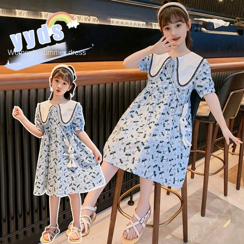 New spring and summer clothing medium and big girls dress primary school girls temperament mid dress