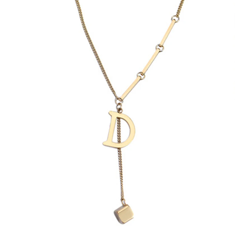 Titanium steel necklace jewelry female new design online celebrity simple letter D pendant sweater chain women luxury necklaces