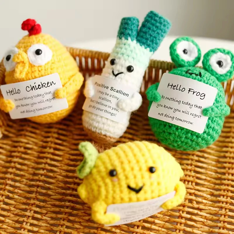 Crochet Toys Manufacturers Small Baby Crochet Soft Knitted Animal Amigurumi Toys Holding Card Kitting Spud Tattie Stuffed Dolls