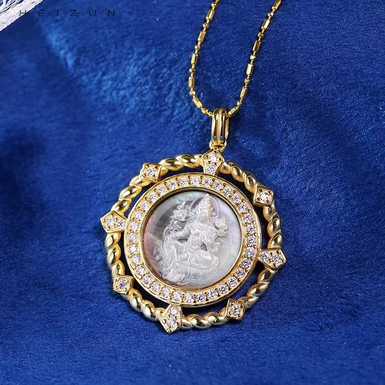 2024 New Design Green Tara Tibetan Amulet Pendant Cameo Vintage 18K Gold Plated Necklace
