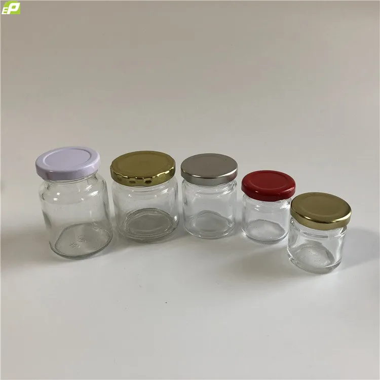 Factory Price From 25ml To 500ml Clear transparent round glass honey jar w/black silver gold metal lid