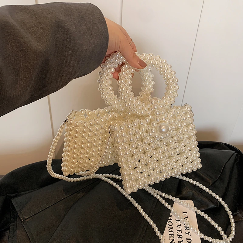 Newest pearl clutch evening bag handmade beaded dinner banquet pearl party bags Tote Handbag