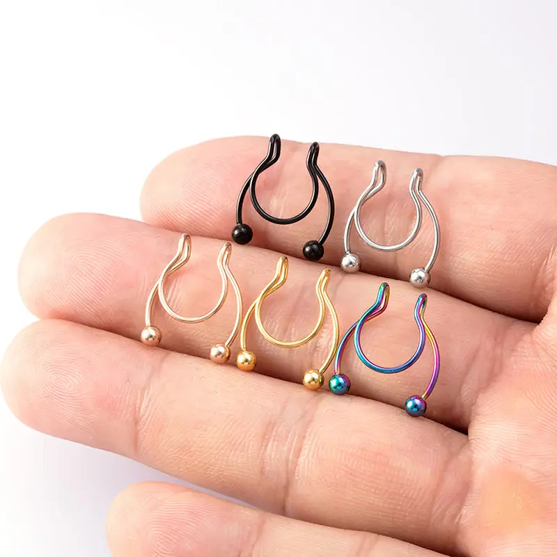 Women Fake Piercing Nose Ring Hoop Septum Non Piercing Nose Clip Rock Hiphoop Stainless Steel Magnet Fashion Punk Body Jewelry