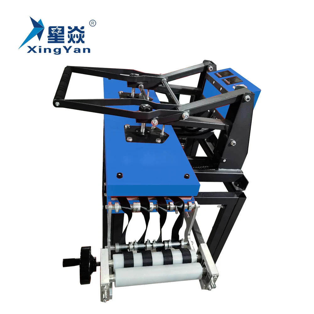 Xingyan large format clamshell heat press machine 25*100 belt roller ribbon Double Heating Platens lanyard printing machine