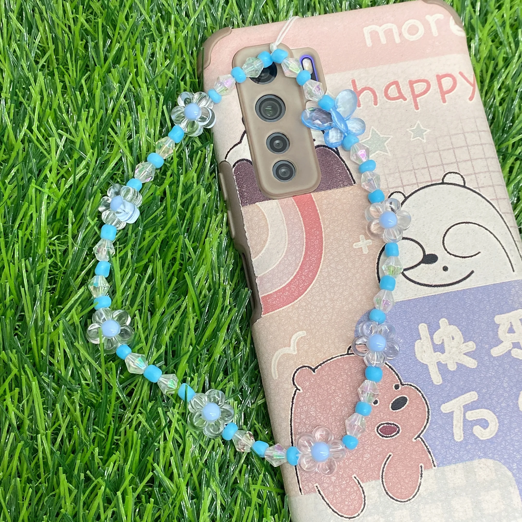 2022 NEW Custom Summer BOHO Trendy Blue Crystal Beaded Phone Lanyard Phone Charm Strap