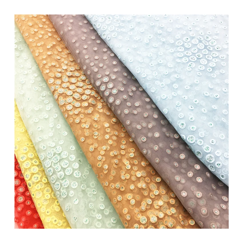 Разные цвета, новый дизайн, Тюлевая ткань HG6693 с блестящим мерцающим узором в горошек, блестящая кружевная ткань для платья невесты