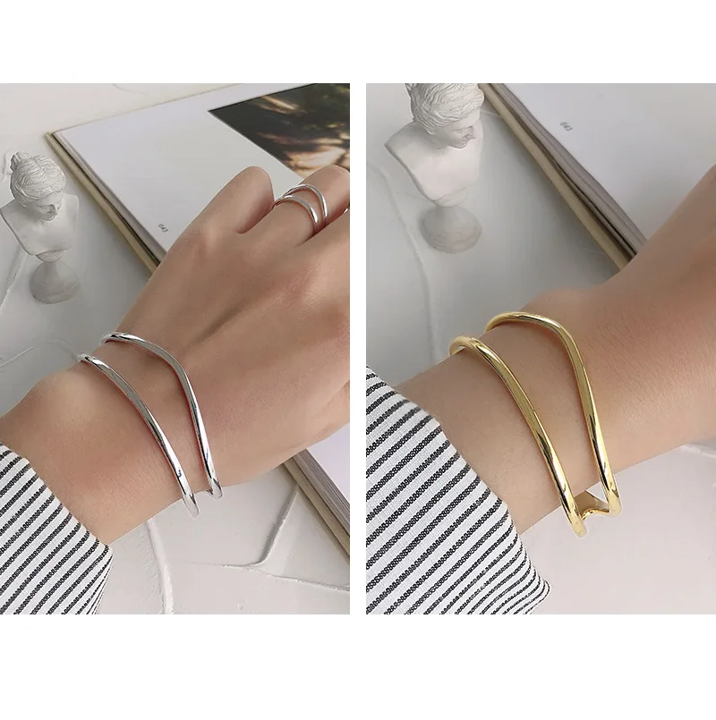  Hot Sale Vintage 925 Sterling Silver Personalised Cuff Bangle 18K Gold Plated bracelet Fashion Jewelry