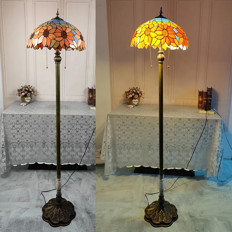 LongHuiJing Tiffany Style Floor Lamp Sunflower Stained Glass Floor lamps Vintage Luxury art decor floor lights