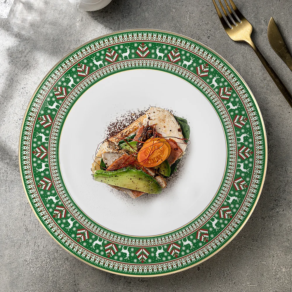 Wholesale Porcelain Tea Party Dishes Bone China Ceramic Dinner Set Christmas Gift Decor Red Plates Dinnerware Set With Gold Rim