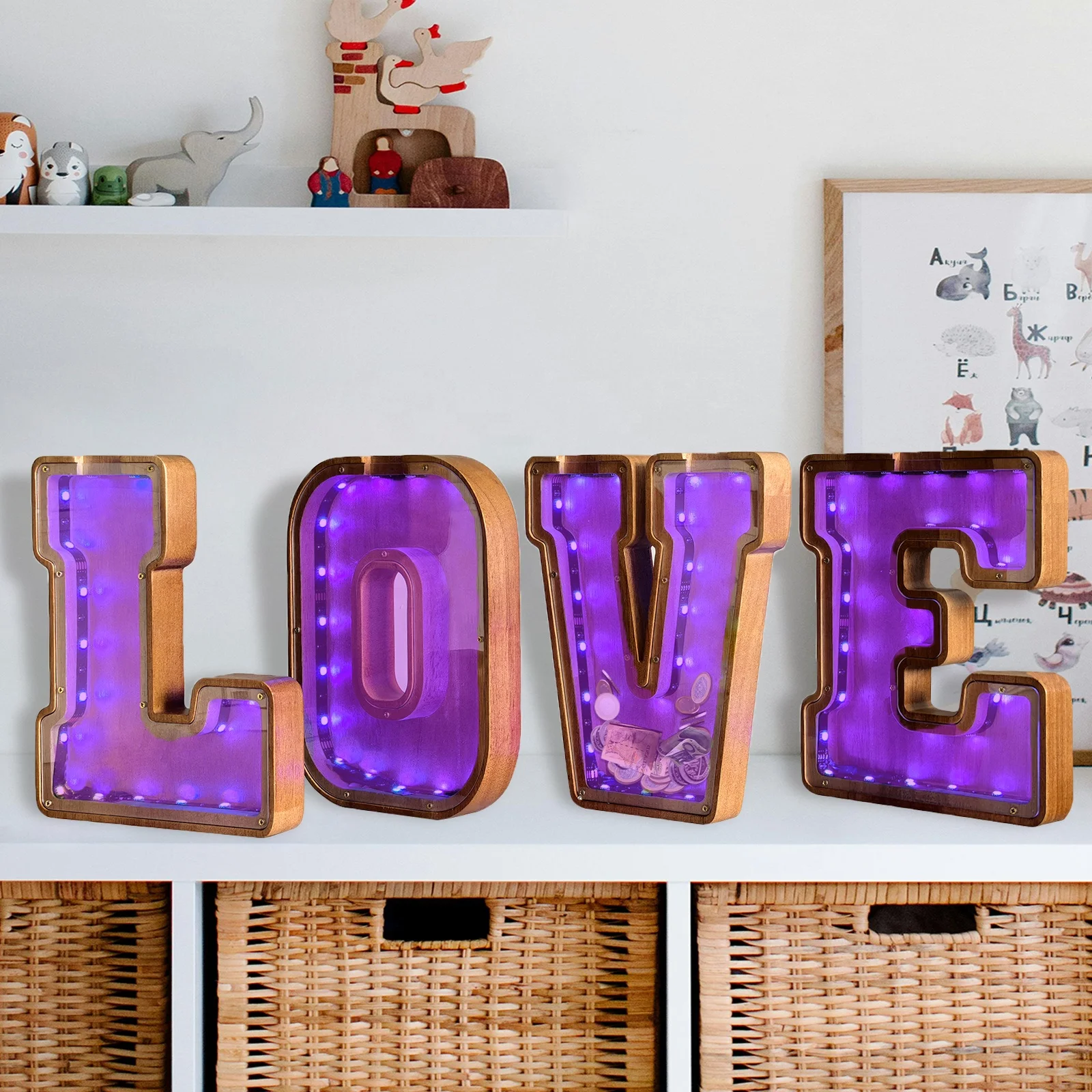 Wooden Piggy Bank Capital Letters for Children Birthday Gifts