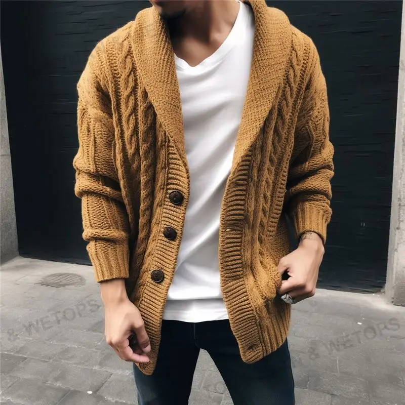 2025 Мужская модная топ продаж шаль воротник толстый трикотаж куртка длинный кардиган мужские свитера