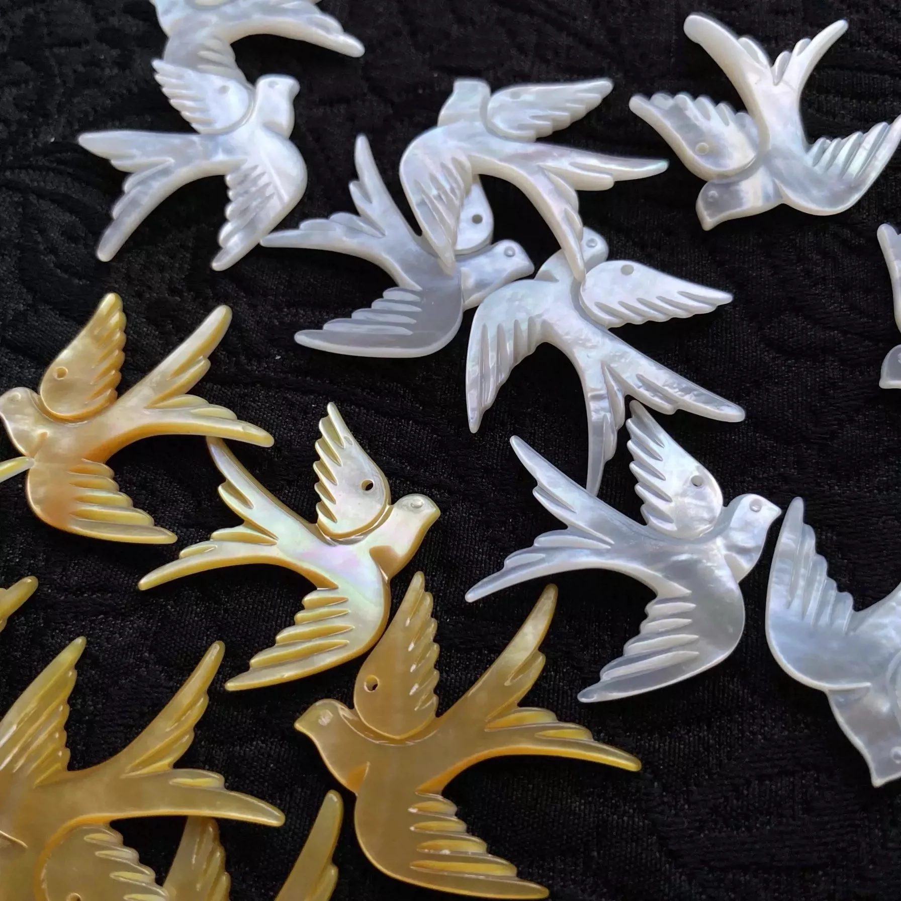 White Yellow Black Mother of Pearl MOP Shell Bird Swallow Bead Charm Handmade Pendant for Necklace